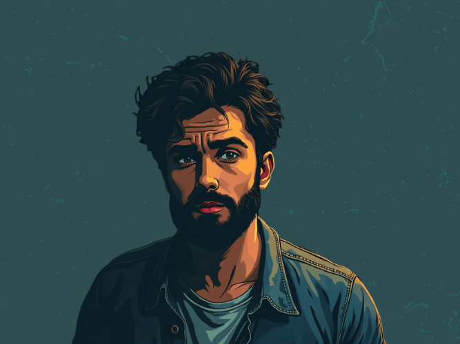 Quarterlife Crisis meistern: So findest du aus Unzufriedenheit und Überforderung zurück zu mehr Klarheit – Porträt eines jungen Mannes mit ernstem, nachdenklichem Blick – Sinnbild für Selbstzweifel, innere Zerrissenheit und Orientierungslosigkeit in der Quarterlife Crisis.